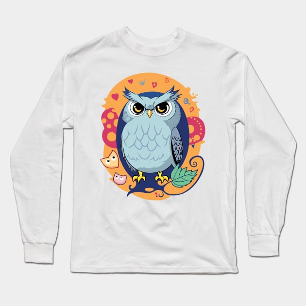 Mr. Owl Blue Long Sleeve T-Shirt by Orange-C